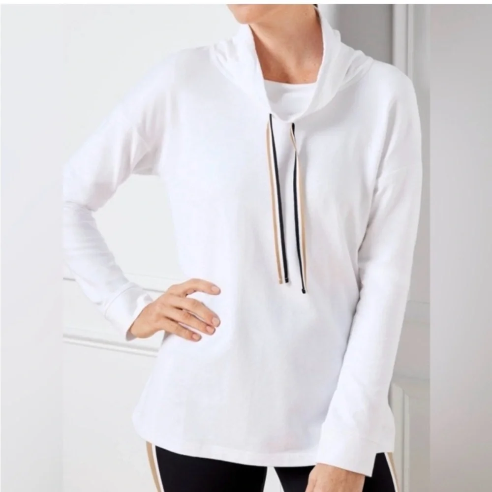 Talbots Classic White Cowl Neck Sweatshirt with drawstring size small
